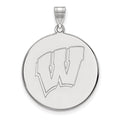 Sterling Silver Rhodium-plated LogoArt University of Wisconsin Letter W Extra Large Disc Pendant