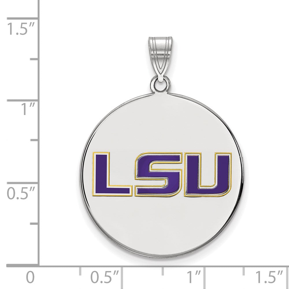Sterling Silver Rhodium-plated LogoArt Louisiana State University L-S-U Extra Large Enameled Disc Pendant