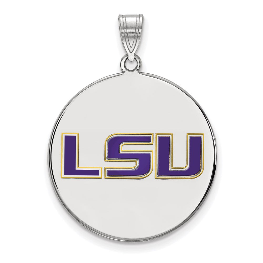 Sterling Silver Rhodium-plated LogoArt Louisiana State University L-S-U Extra Large Enameled Disc Pendant