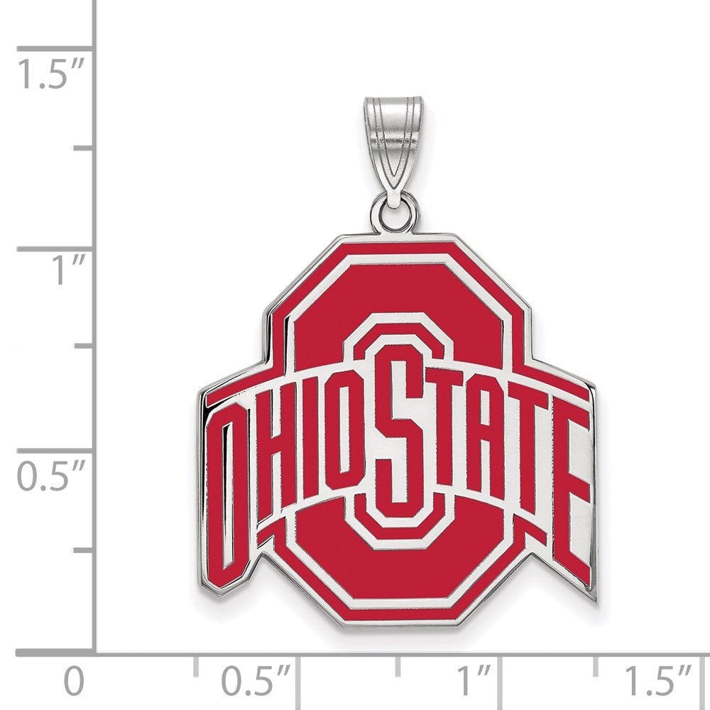 Sterling Silver Rhodium-plated LogoArt The Ohio State University Extra Large Enameled Pendant
