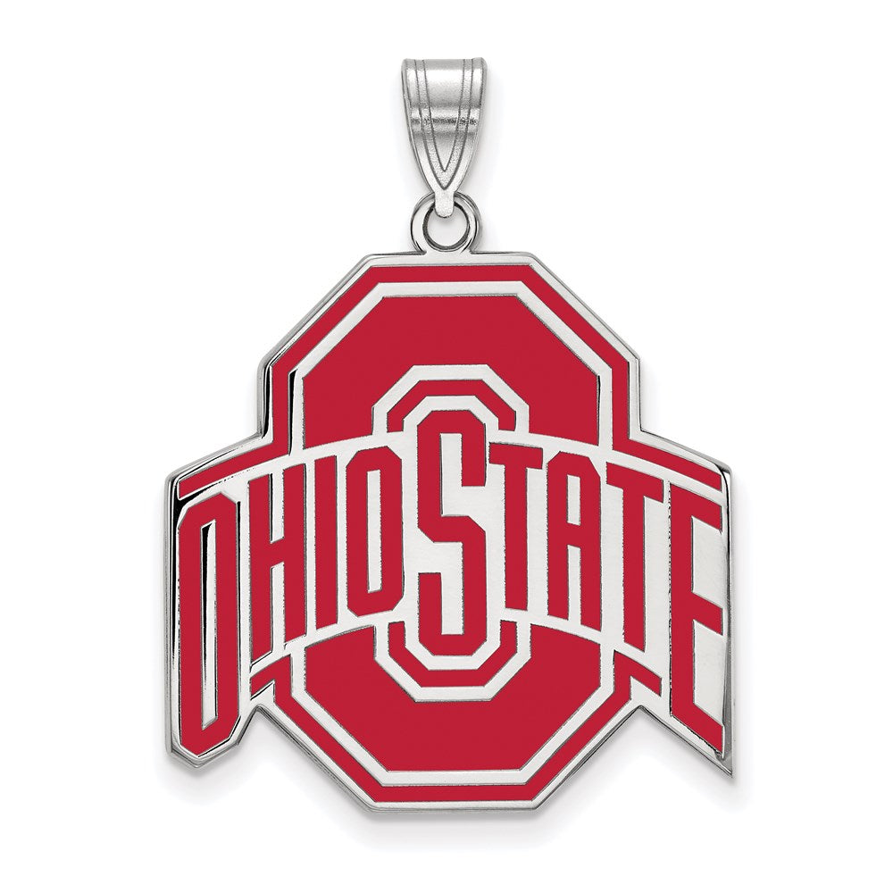 Sterling Silver Rhodium-plated LogoArt The Ohio State University Extra Large Enameled Pendant