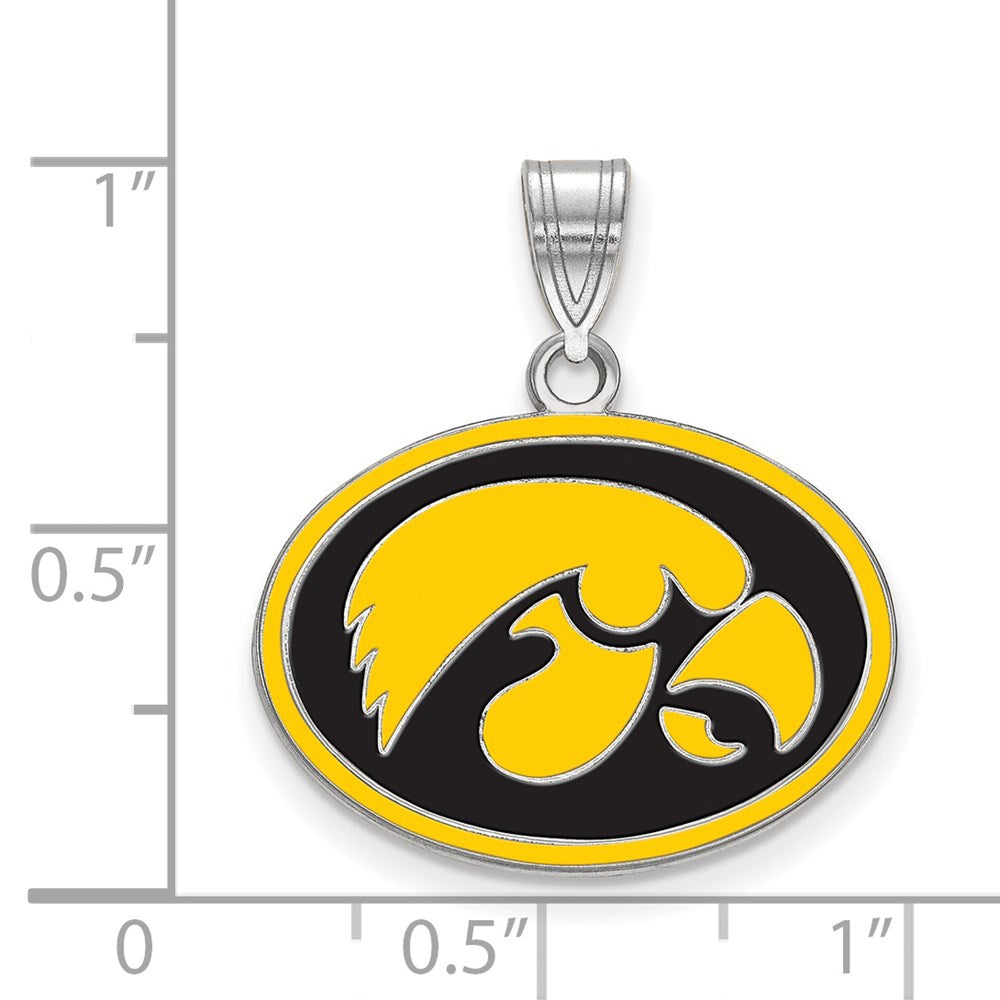 Sterling Silver Rhodium-plated LogoArt University of Iowa Hawk Medium Oval Enameled Pendant
