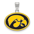 Sterling Silver Rhodium-plated LogoArt University of Iowa Hawk Medium Oval Enameled Pendant