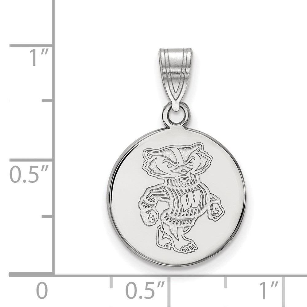 10k White Gold LogoArt University of Wisconsin Badger Medium Disc Pendant