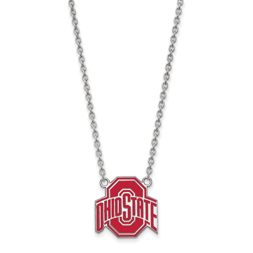 Sterling Silver Rhodium-plated LogoArt The Ohio State University Large Enameled Pendant 18 inch Necklace
