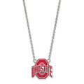 Sterling Silver Rhodium-plated LogoArt The Ohio State University Large Enameled Pendant 18 inch Necklace