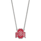 Sterling Silver Rhodium-plated LogoArt The Ohio State University Large Enameled Pendant 18 inch Necklace