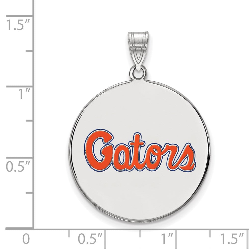 Sterling Silver Rhodium-plated LogoArt University of Florida Gators Script Extra Large Enameled Disc Pendant