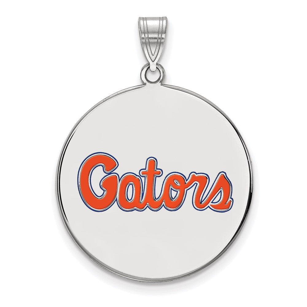 Sterling Silver Rhodium-plated LogoArt University of Florida Gators Script Extra Large Enameled Disc Pendant