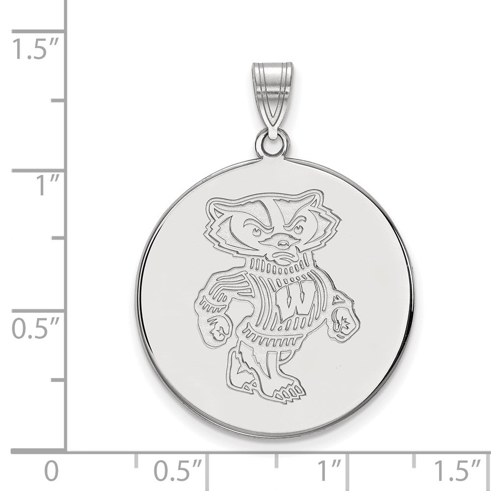 14k White Gold LogoArt University of Wisconsin Badger Extra Large Disc Pendant