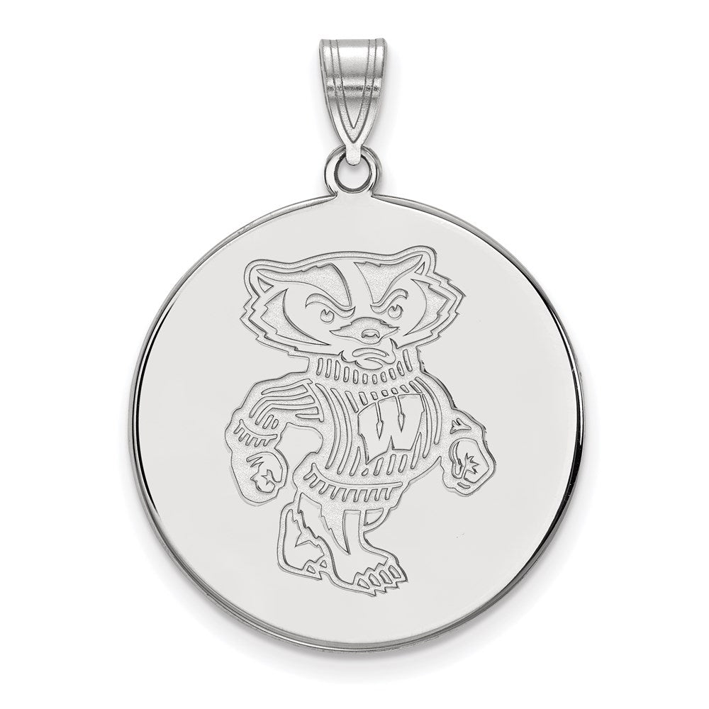 10k White Gold LogoArt University of Wisconsin Badger Extra Large Disc Pendant