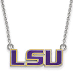 Sterling Silver Rhodium-plated LogoArt Louisiana State University L-S-U Small Enameled Pendant 18 inch Necklace