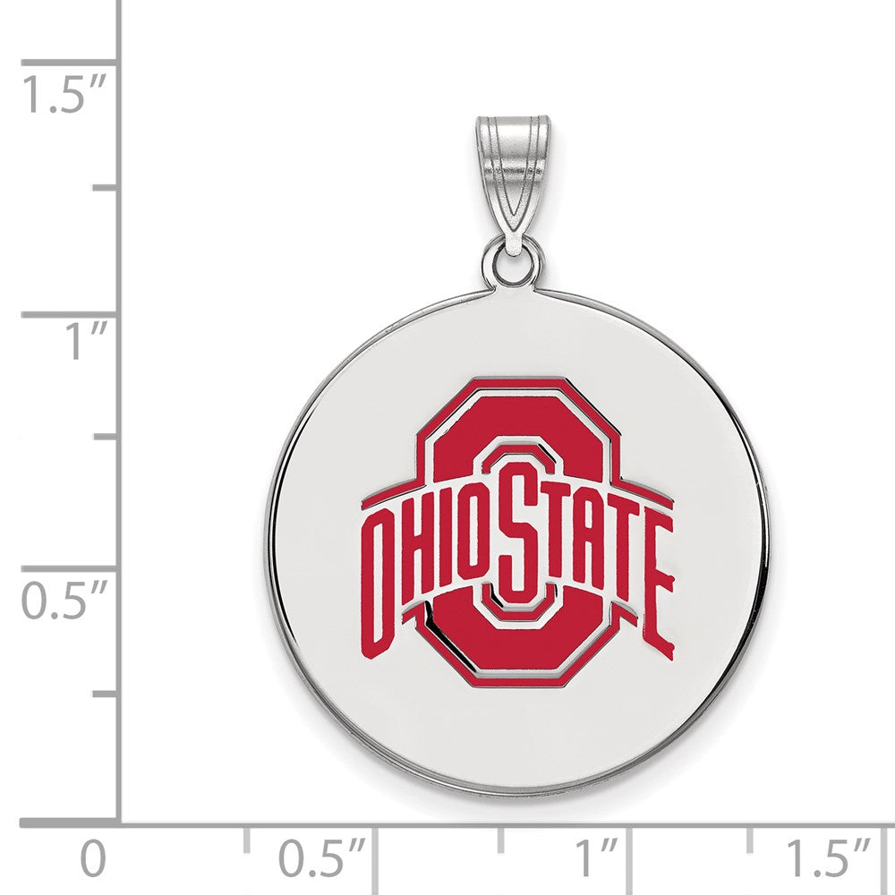 Sterling Silver Rhodium-plated LogoArt The Ohio State University Extra Large Enameled Disc Pendant