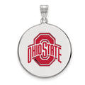 Sterling Silver Rhodium-plated LogoArt The Ohio State University Extra Large Enameled Disc Pendant