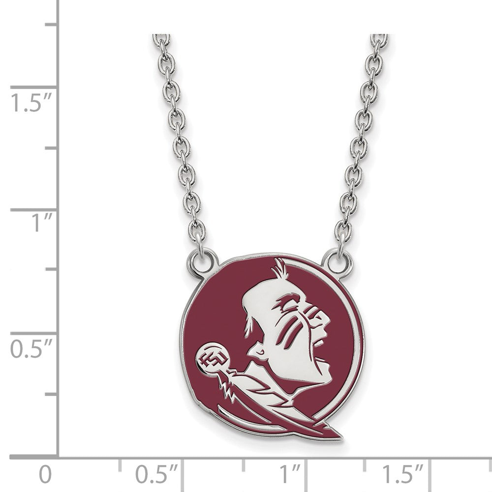 Sterling Silver Rhodium-plated LogoArt Florida State University Seminole Large Enameled Pendant 18 inch Necklace