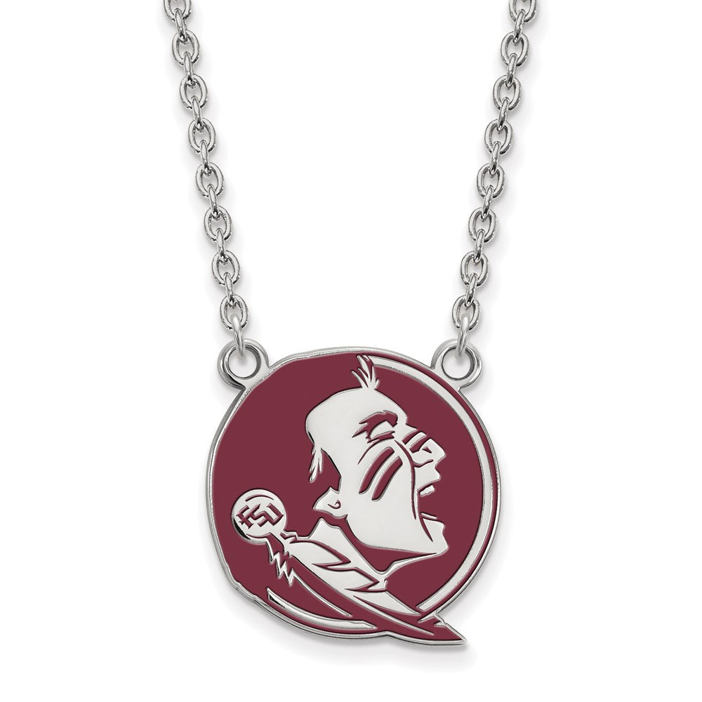 Sterling Silver Rhodium-plated LogoArt Florida State University Seminole Large Enameled Pendant 18 inch Necklace
