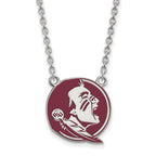 Sterling Silver Rhodium-plated LogoArt Florida State University Seminole Large Enameled Pendant 18 inch Necklace