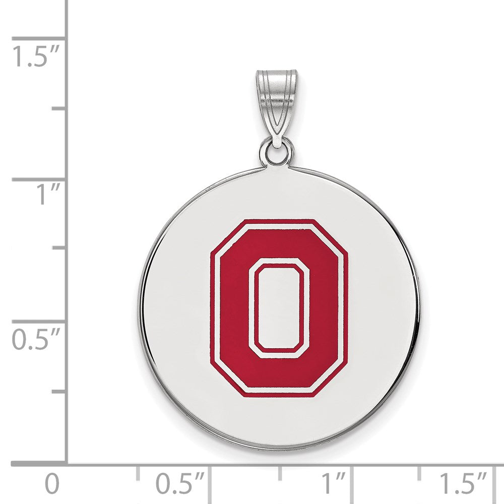 Sterling Silver Rhodium-plated LogoArt The Ohio State University Letter O Extra Large Enameled Disc Pendant