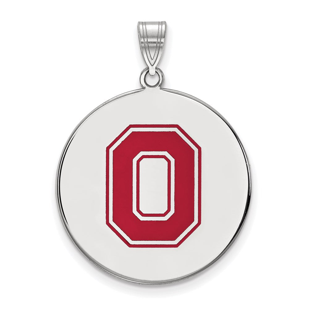 Sterling Silver Rhodium-plated LogoArt The Ohio State University Letter O Extra Large Enameled Disc Pendant