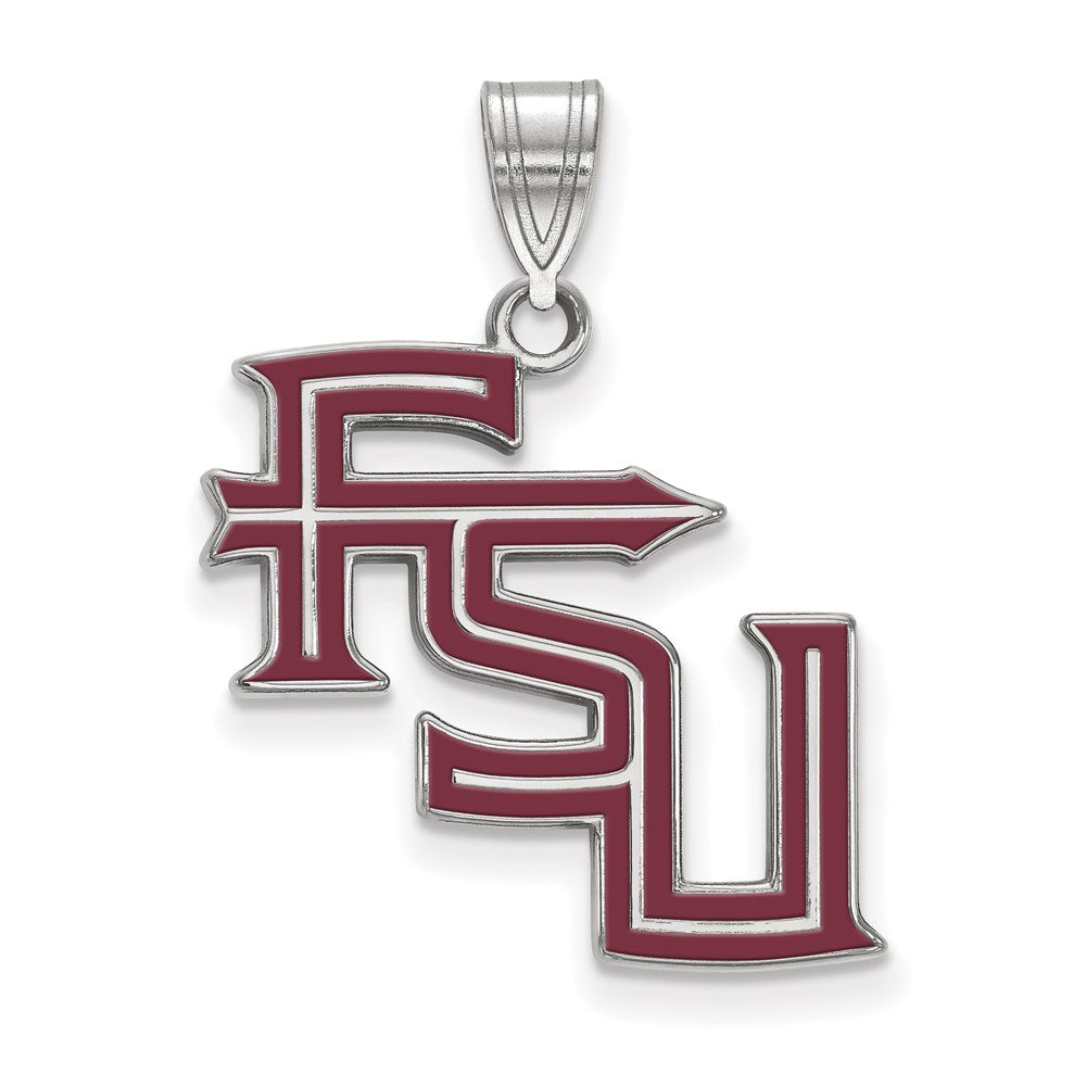 Sterling Silver Rhodium-plated LogoArt Florida State University F-S-U Large Enameled Pendant