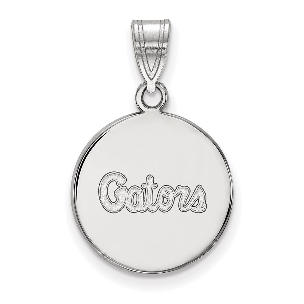 10k White Gold LogoArt University of Florida Gators Script Medium Disc Pendant