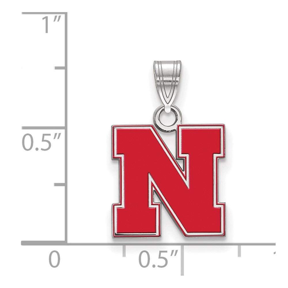 Sterling Silver Rhodium-plated LogoArt University of Nebraska Letter N Small Enameled Pendant