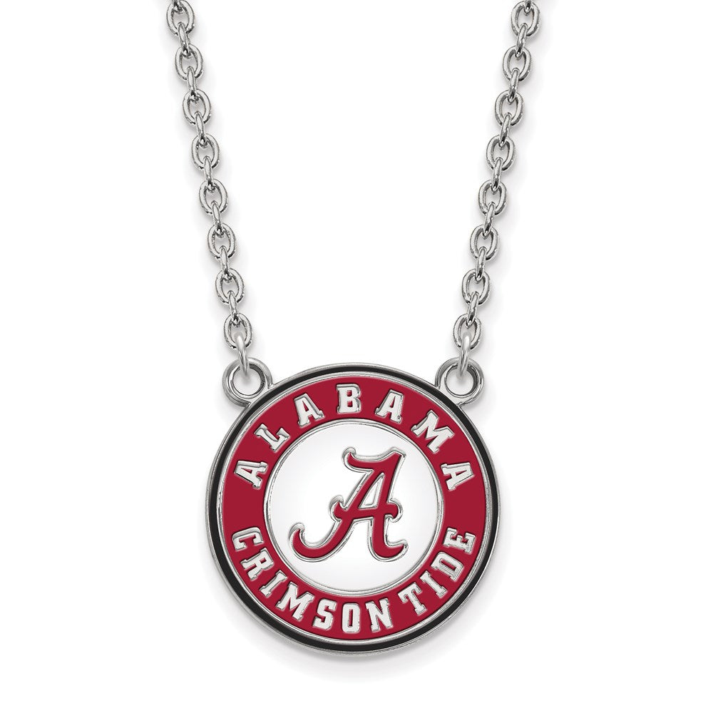 Sterling Silver Rhodium-plated LogoArt University of Alabama Crimson Tide Large Enameled Pendant 18 inch Necklace