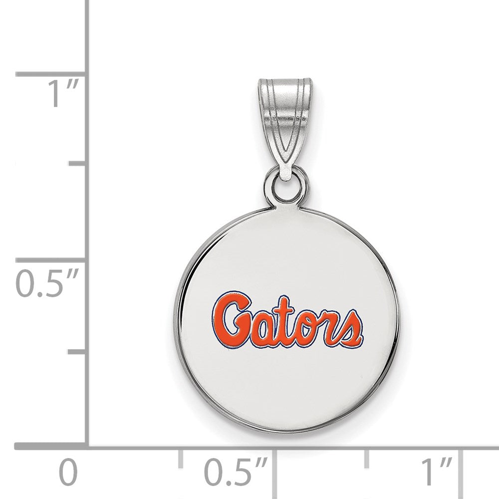 Sterling Silver Rhodium-plated LogoArt University of Florida Gators Script Medium Enameled Disc Pendant