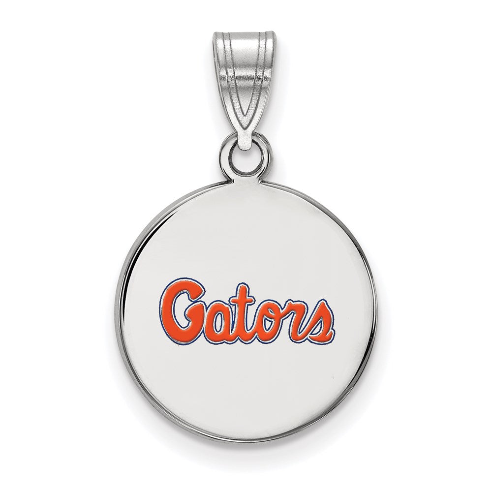 Sterling Silver Rhodium-plated LogoArt University of Florida Gators Script Medium Enameled Disc Pendant
