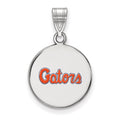 Sterling Silver Rhodium-plated LogoArt University of Florida Gators Script Medium Enameled Disc Pendant