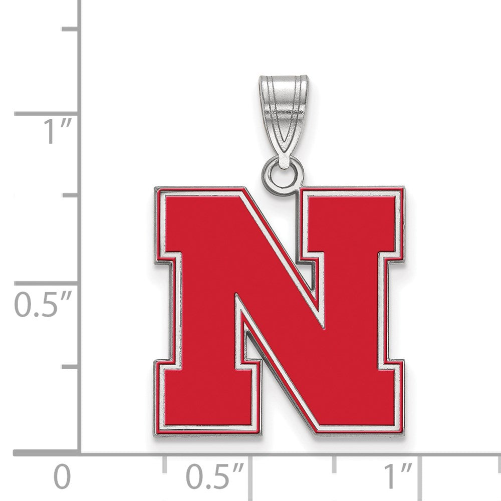 Sterling Silver Rhodium-plated LogoArt University of Nebraska Letter N Large Enameled Pendant