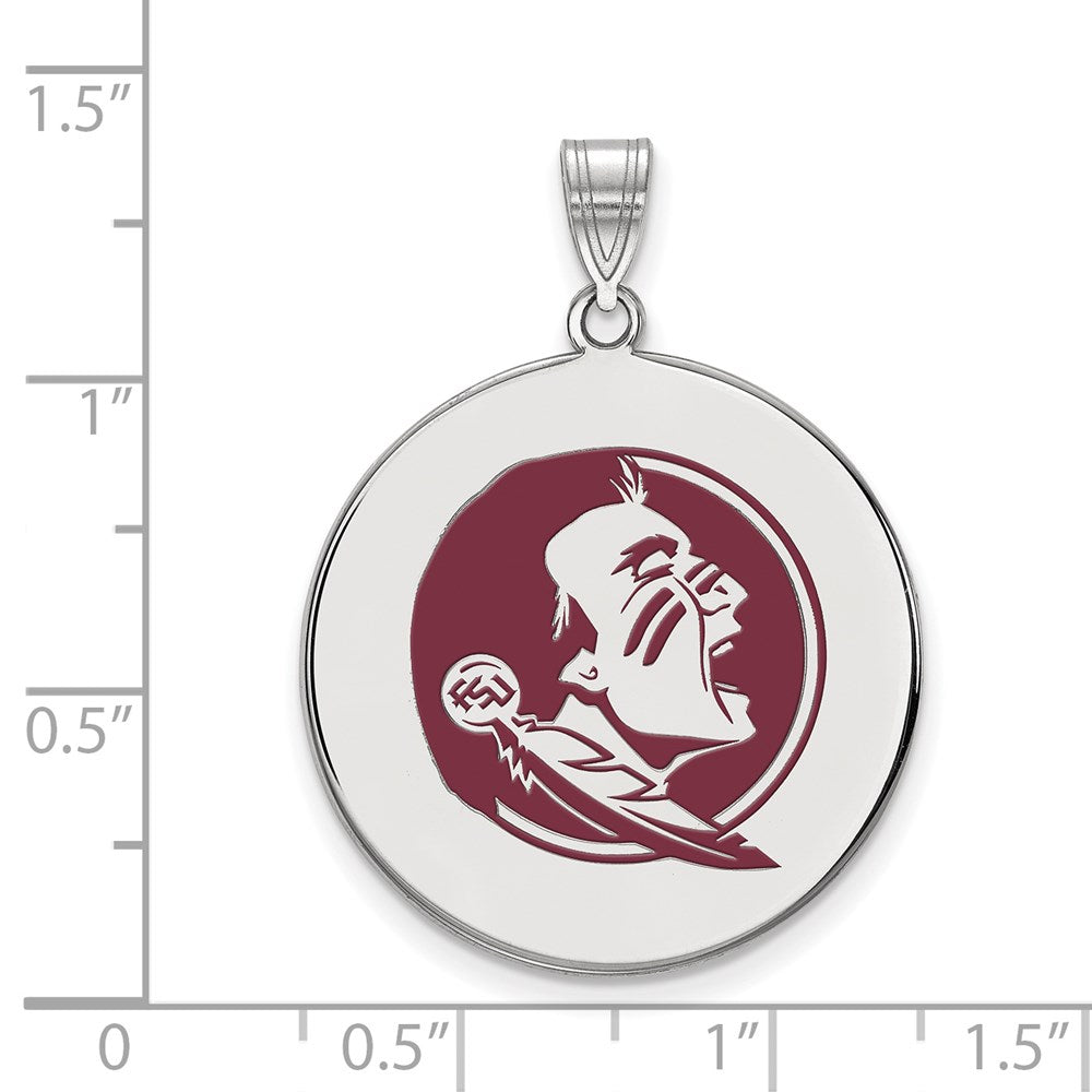 Sterling Silver Rhodium-plated LogoArt Florida State University Seminole Extra Large Enameled Disc Pendant