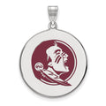 Sterling Silver Rhodium-plated LogoArt Florida State University Seminole Extra Large Enameled Disc Pendant