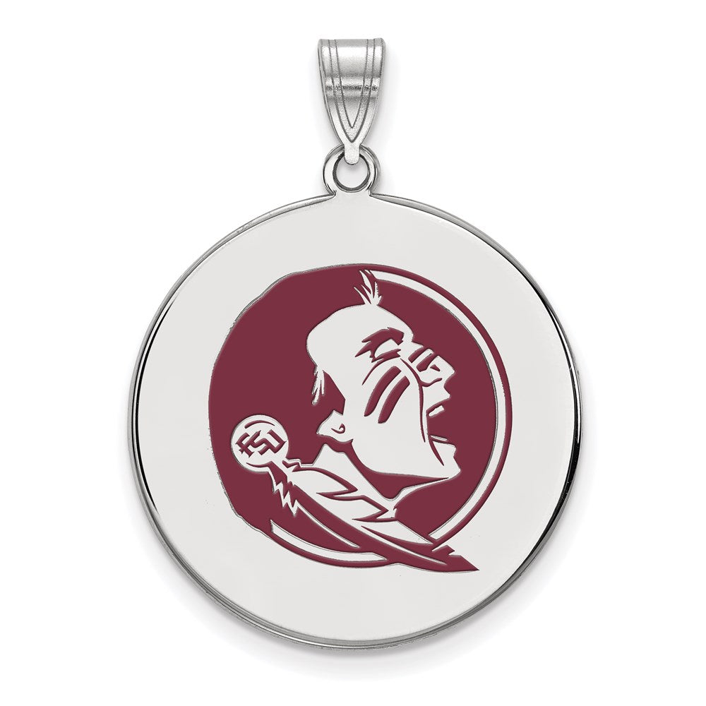 Sterling Silver Rhodium-plated LogoArt Florida State University Seminole Extra Large Enameled Disc Pendant