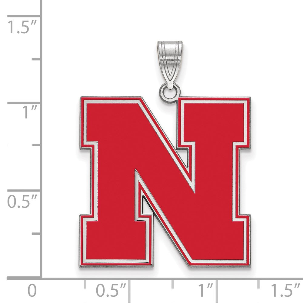 Sterling Silver Rhodium-plated LogoArt University of Nebraska Letter N Extra Large Enameled Pendant