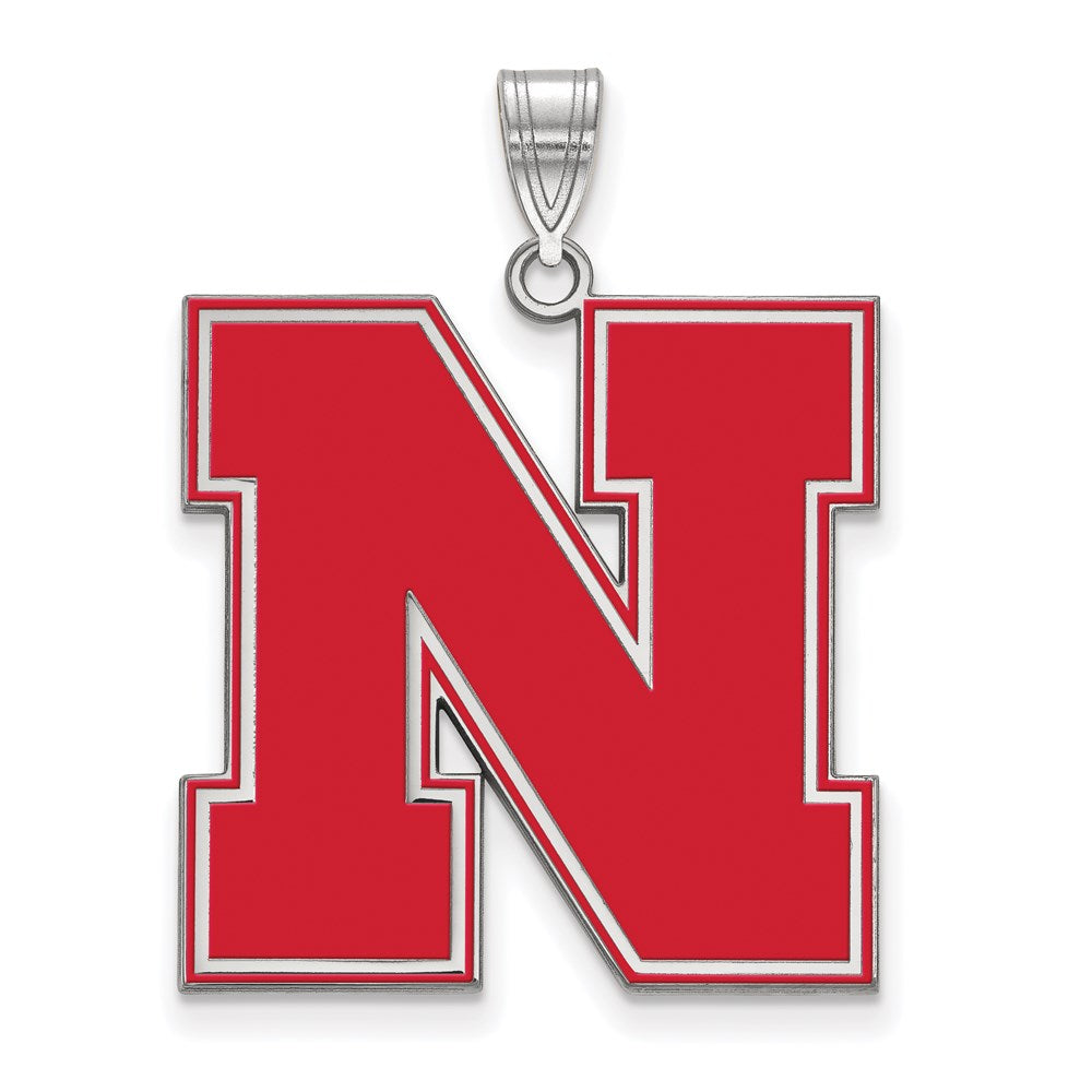 Sterling Silver Rhodium-plated LogoArt University of Nebraska Letter N Extra Large Enameled Pendant