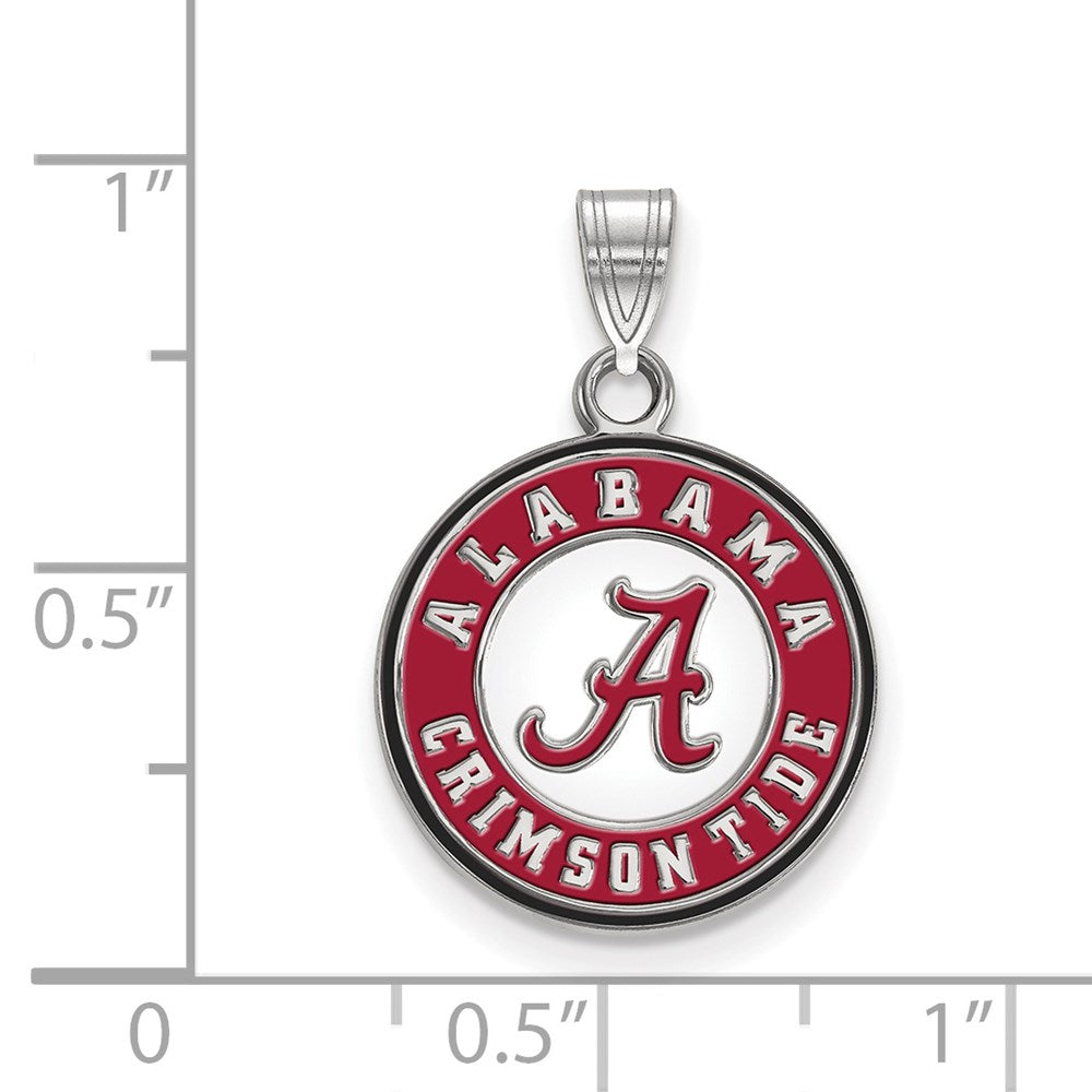 Sterling Silver Rhodium-plated LogoArt University of Alabama Crimson Tide Medium Enameled Disc Pendant