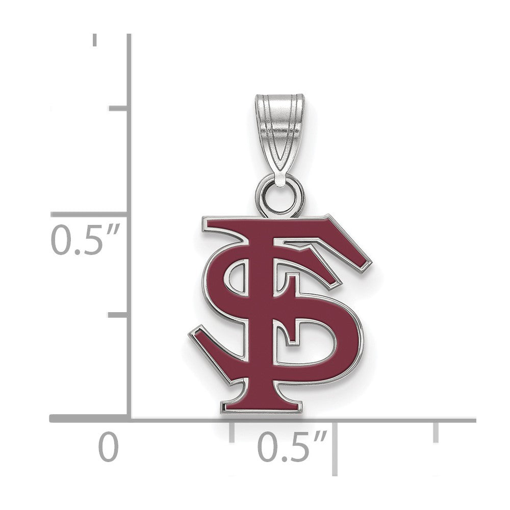 Sterling Silver Rhodium-plated LogoArt Florida State University F-S Medium Enameled Pendant