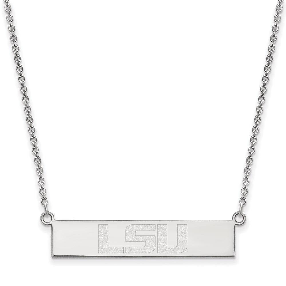 Sterling Silver Rhodium-plated LogoArt Louisiana State University L-S-U Small Bar 18 inch Necklace