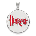 Sterling Silver Rhodium-plated LogoArt University of Nebraska Huskers Extra Large Enameled Disc Pendant