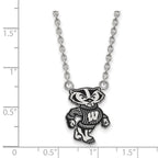 Sterling Silver Rhodium-plated LogoArt University of Wisconsin Badger Large Enameled Pendant 18 inch Necklace
