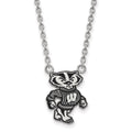 Sterling Silver Rhodium-plated LogoArt University of Wisconsin Badger Large Enameled Pendant 18 inch Necklace
