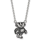 Sterling Silver Rhodium-plated LogoArt University of Wisconsin Badger Large Enameled Pendant 18 inch Necklace