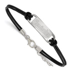 Sterling Silver Rhodium-plated LogoArt Florida State University Seminoles Small Center Black Leather 7 inch Bracelet with Extender