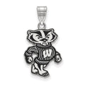 Sterling Silver Rhodium-plated LogoArt University of Wisconsin Badger Large Enameled Pendant