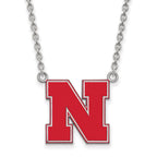 Sterling Silver Rhodium-plated LogoArt University of Nebraska Letter N Large Enameled Pendant 18 inch Necklace
