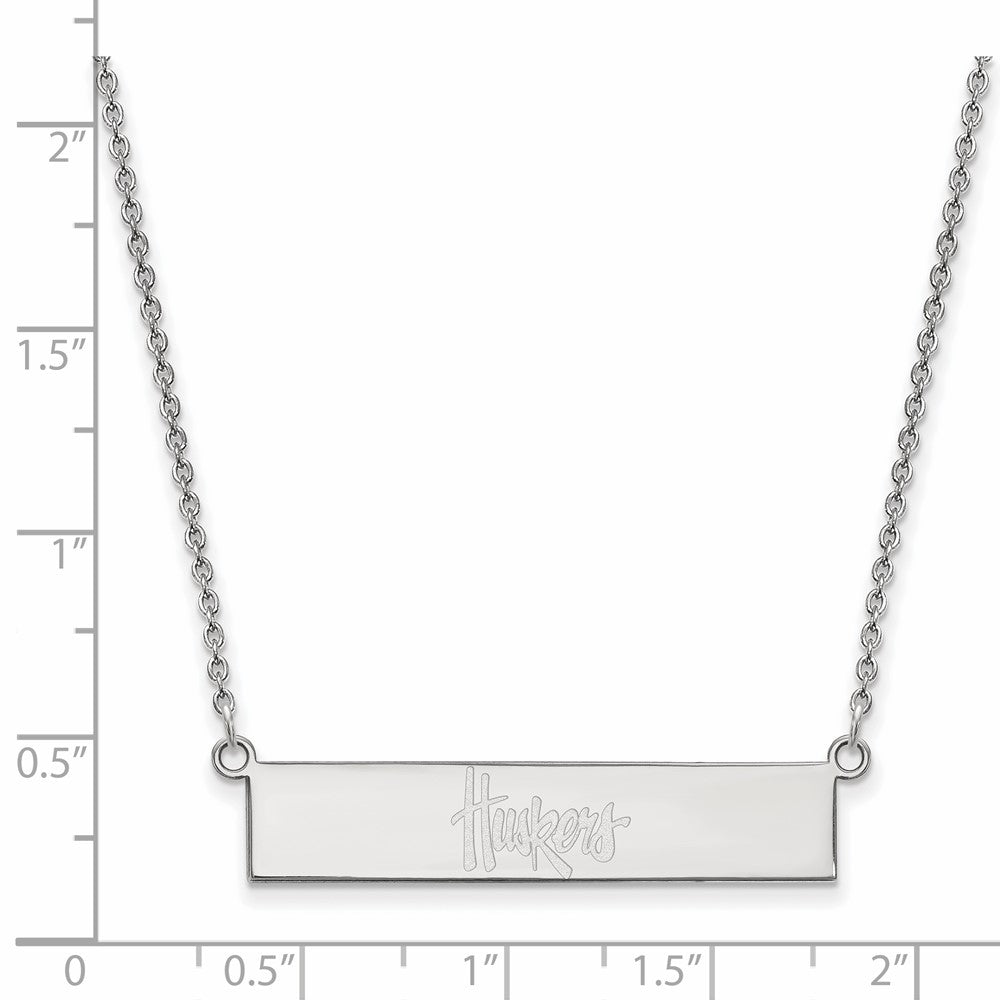 Sterling Silver Rhodium-plated LogoArt University of Nebraska Huskers Small Bar 18 inch Necklace