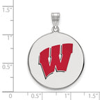 Sterling Silver Rhodium-plated LogoArt University of Wisconsin Letter W Extra Large Enameled Disc Pendant