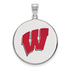 Sterling Silver Rhodium-plated LogoArt University of Wisconsin Letter W Extra Large Enameled Disc Pendant
