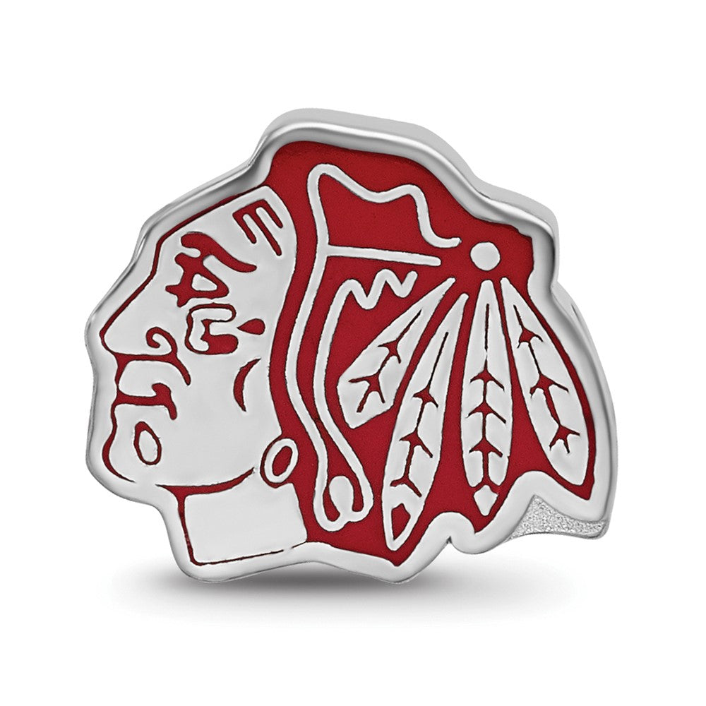 Sterling Silver Rhodium-plated NHL LogoArt Chicago Blackhawks Enameled Logo Bead